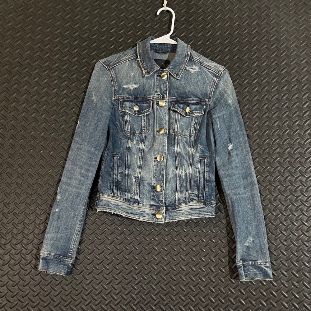 American Eagle Blue Long Sleeve Button Up Denim Jean Jacket‎ Women's Size Small